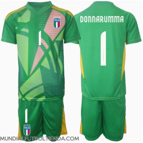 Camiseta Italia Gianluigi Donnarumma #1 Portero Segunda Equipación Replica Eurocopa 2024 para niños mangas cortas (+ Pantalones cortos)